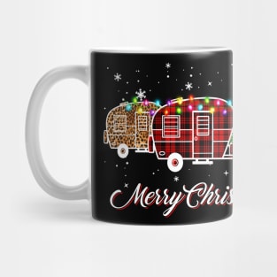 Merry Christmas Leopard Red Green Plaid Camper Xmas Mug